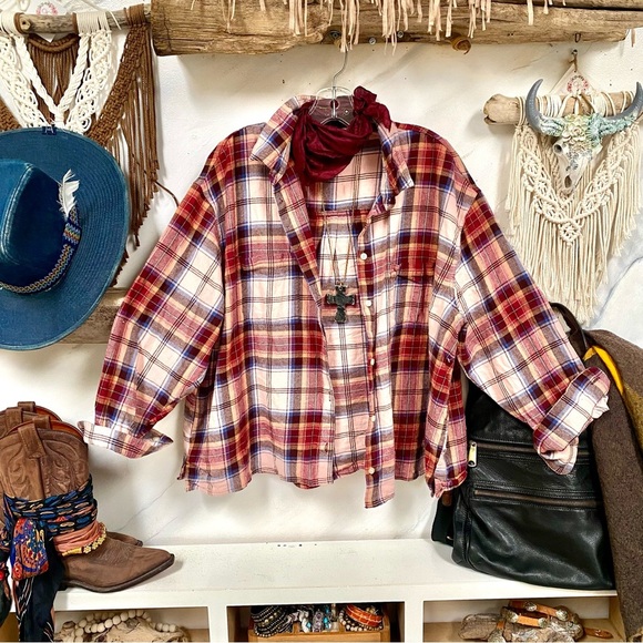 Upcycled Navajo FRINGE flannel shirt w cabin southwestern vibe - Picture 6 of 12